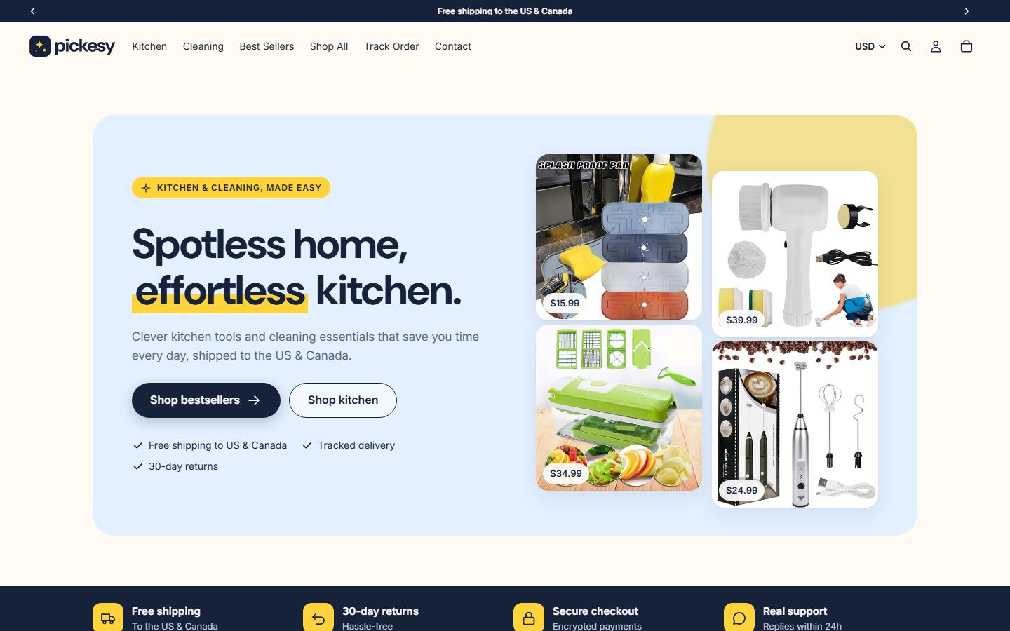 Pickesy kitchen and cleaning store homepage
